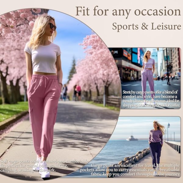 Womens Athletic Pants Knit Cargo Pants Stretchy Hiking Pants Elastic Waist Sweatpants Baggy Soft Joggers