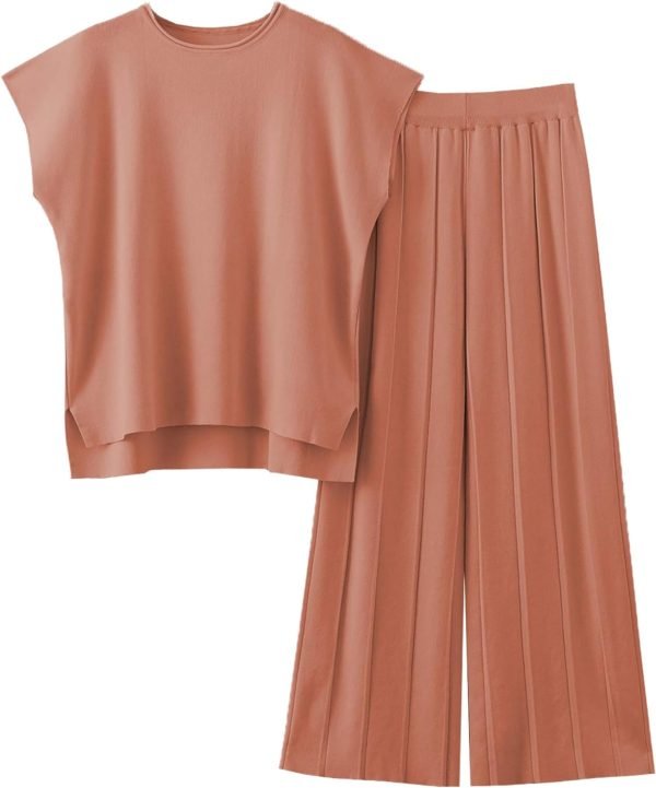 717CVk1h9bL._AC_SL1500 2 Piece Outfits for Women Sweater Sets Knit Vest Tops Elastic Waisted Pants