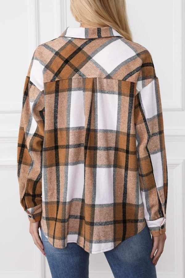 Trendy Queen Womens Flannel Shacket Jacket Casual Plaid Button Down Long Sleeve Shirt Fall Clothes Outfits