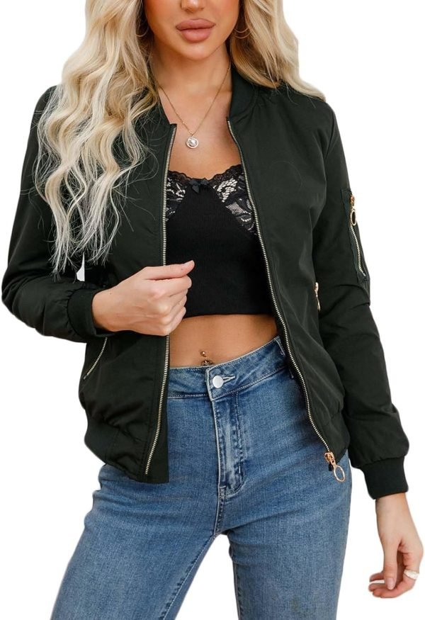 718BzJSp1pL._AC_SL1500 Women's Bomber Jacket Lightweight Varsity Zip Up Coat Casual Long Sleeve Windbreaker