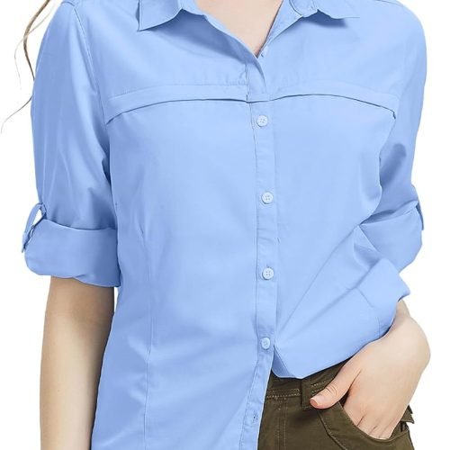 718dPhAl-6L._AC_SL1500 Womens Sun Protection Safari Shirt Quick Dry SPF 50 UV Lightweight Fishing Travel Hiking Outdoor Shirts with Zipper Pockets