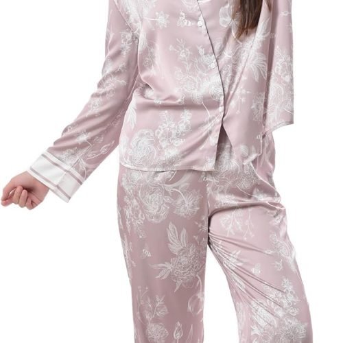 Women's Silky Satin Pajamas Set Long sleeve and Pants Sleepwear Soft and Comfy Button Down Loungewear Relaxed Fit