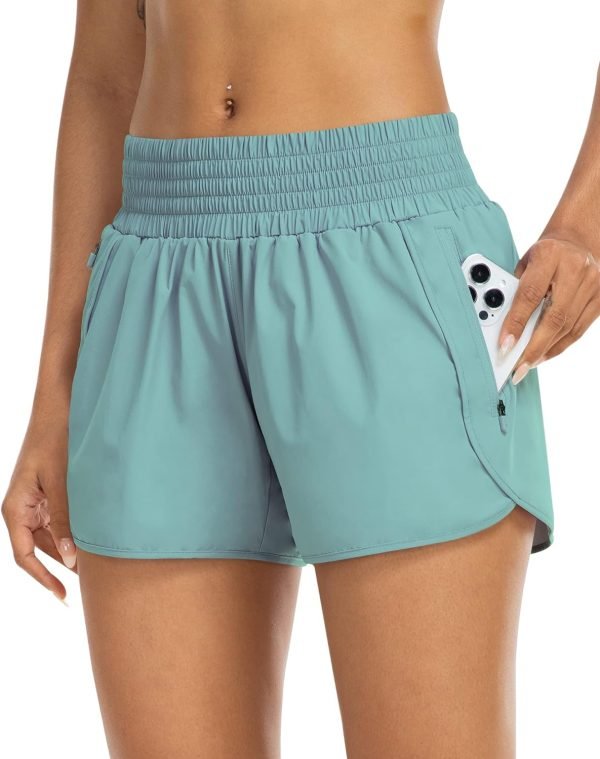 Athletic Shorts for Women with Pockets High Waist Running Workout Shorts Gym Yoga White Summer Shorts