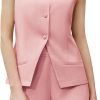 719igWnhfHL._AC_SL1500 Women's Summer 2 Piece Outfits Sleeveless Round Neck Button Down High Waisted Pants 2024 Business Work Sets