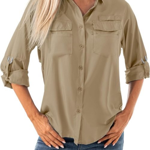 71BZFUGwwHL._AC_SL1500 Women's Quick Dry Sun UV Protection Convertible Long Sleeve Shirts for Hiking Camping Fishing Sailing