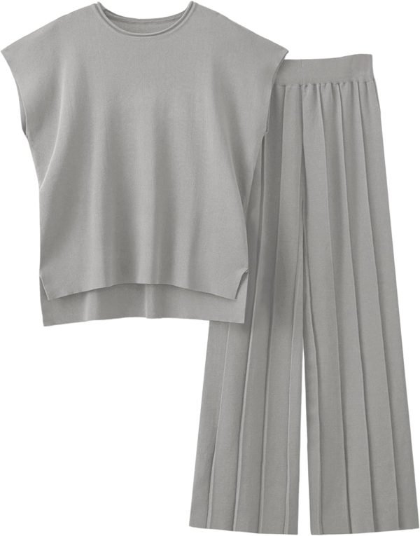 71CtP0w6tQL._AC_SL1500 2 Piece Outfits for Women Sweater Sets Knit Vest Tops Elastic Waisted Pants