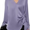 71E-GZELQ7L._AC_SL1500 Women's Satin Silk Blouses Wrap V Neck Shirts Long Sleeve Elegant Tie Waist Office Formal Work Tunic Pullover Tops