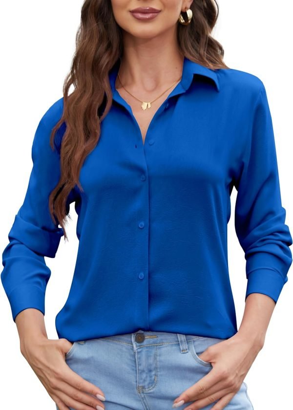 71EZVU7J4XL._AC_SL1500 Womens Chiffon Blouses Button-Down Shirts Soft Tops Collared Casual Work Shirt XS-XXL