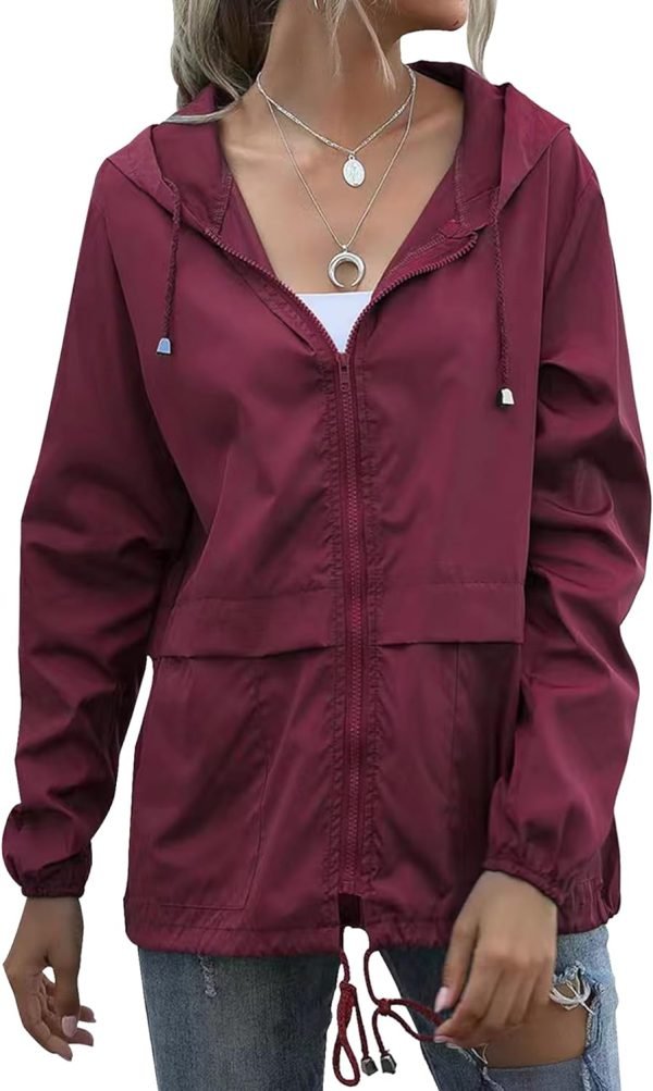 Women's Waterproof Raincoat Lightweight Rain Jacket Hooded Windbreaker with Pockets for Outdoor