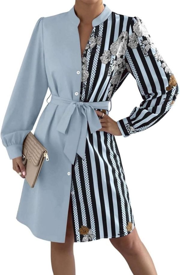 71FALZ7EDnL._AC_SL1500 Womens Button Down Shirt Dresses with Belt Button Up Tunics Long Sleeve Blouse Tops