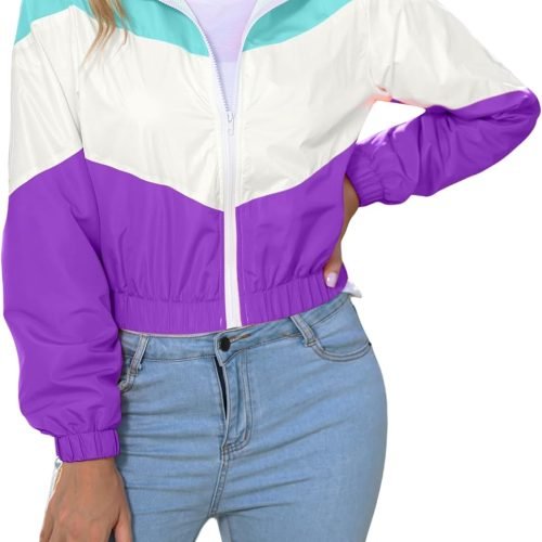 71FDQzSM30L._AC_SL1500 Women’s Lightweight Windbreaker Sport Jacket Zip Up Color Block Coat Casual Long Sleeve Jogging Outerwear