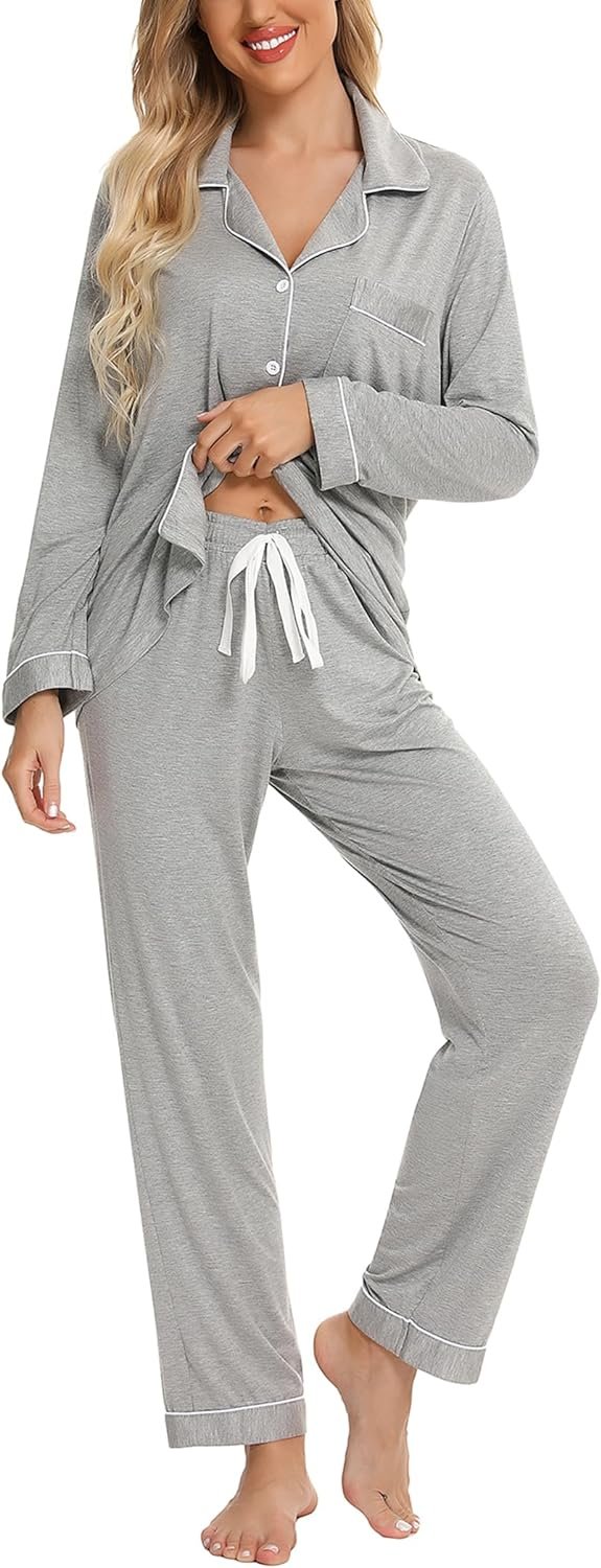 71GHp11PXJL._AC_SL1500_60f0a7bd-fb2c-4ec8-8cd0-5c8e71c505db Pajamas Set Long Sleeve Womens Button Down Sleepwear Two Piece Nightwear Soft Pj Lounge Sets S-XXL