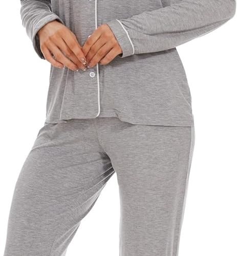 71HJZct2w4L._AC_SL1500 Button Up Pajamas for Women Long Sleeve Sleepwear Soft Loungewear Ladies Pjs Set XS-XXL