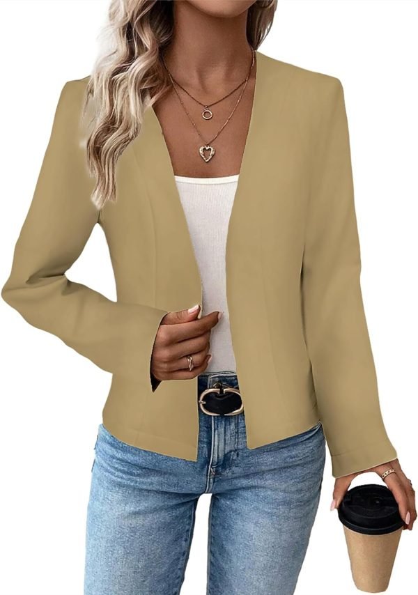 2024 Summer Cropped Collarless Blazer Lightweight Fully Lined Open Front Elegant Petite Work Office Jackets
