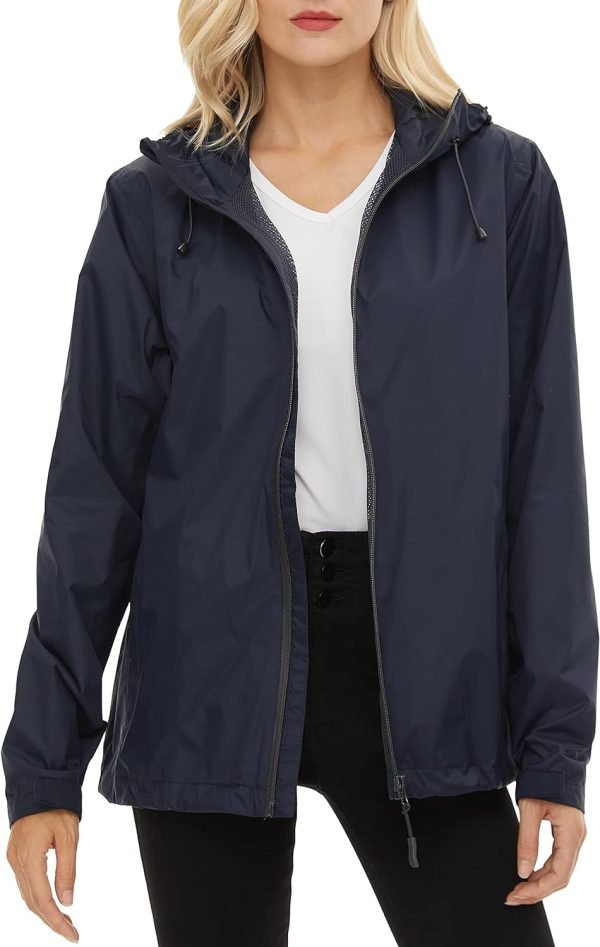 Women's Rain Jacket Lightweight Waterproof Rain Coat with Hooded Windproof Adjustable Windbreaker