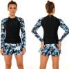 Women's Long Sleeves Rash Guard Athletic Swim Aztec Tankini Sets Swimsuit