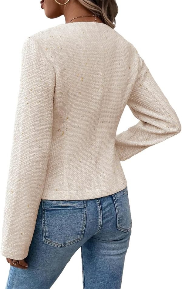 2024 Summer Cropped Collarless Blazer Lightweight Fully Lined Open Front Elegant Petite Work Office Jackets