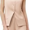 71KBch5eMgL._AC_SL1500 Women's Summer 2 Piece Outfits Sleeveless Round Neck Button Down High Waisted Pants 2024 Business Work Sets