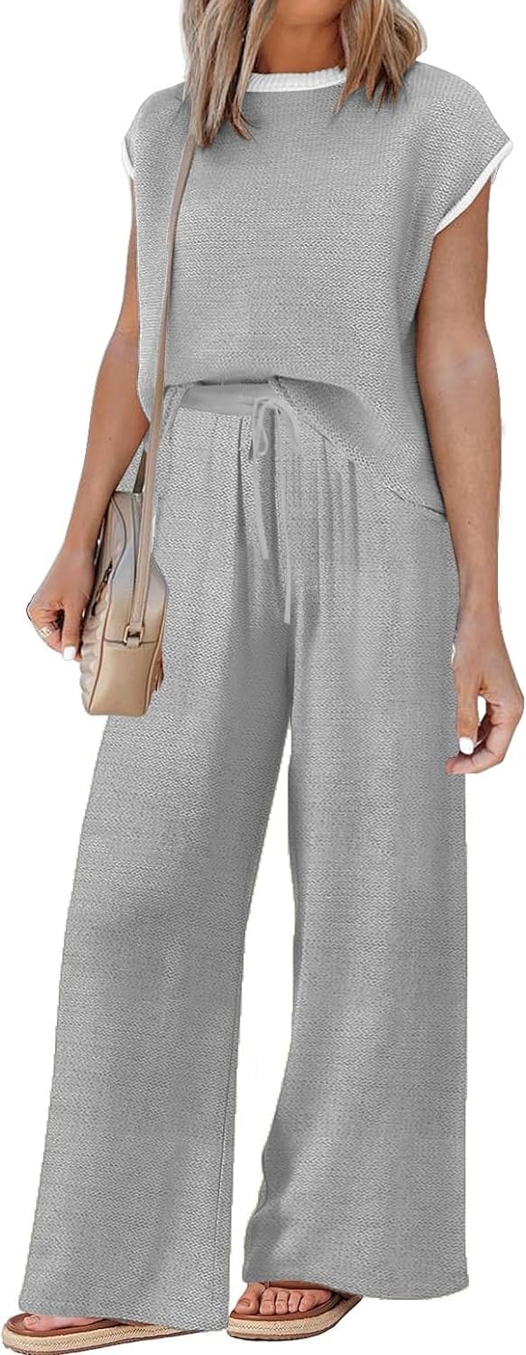 71KsjBhgxfL._AC_SL1500 Sets for Women Spring Outfits for Women 2024 Travel Wide Leg Pant Summer Two Piece Sets Lounge Matching Sets