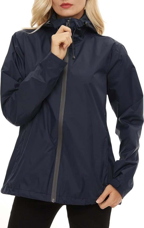 Women's Rain Jacket Lightweight Waterproof Rain Coat with Hooded Windproof Adjustable Windbreaker