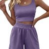 Trendy Queen Two Piece Summer Outfits Women Shorts Sets 2 Piece Sleeveless Matching Lounge Crop Top and High Waisted Shorts
