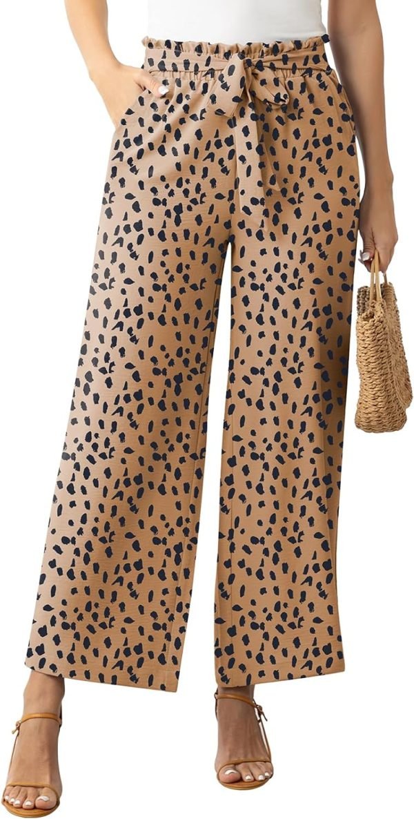 Womens Wide Leg Lounge Pants High Waisted Business Work Casual Pants Adjustable Tie Knot Loose Trousers with Pocket