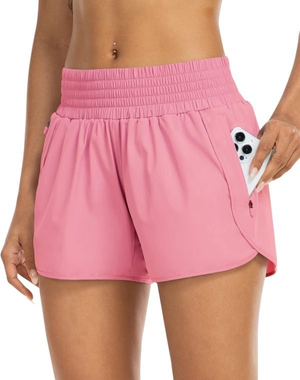 Athletic Shorts for Women with Pockets High Waist Running Workout Shorts Gym Yoga White Summer Shorts