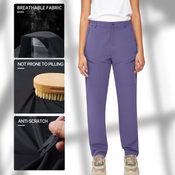 71O6FspnCBL._AC_SL1500 Women's Hiking Pants Quick Dry Lightweight Water Resistant Elastic Waist Cargo Pants with 5pcs Zipper Pockets