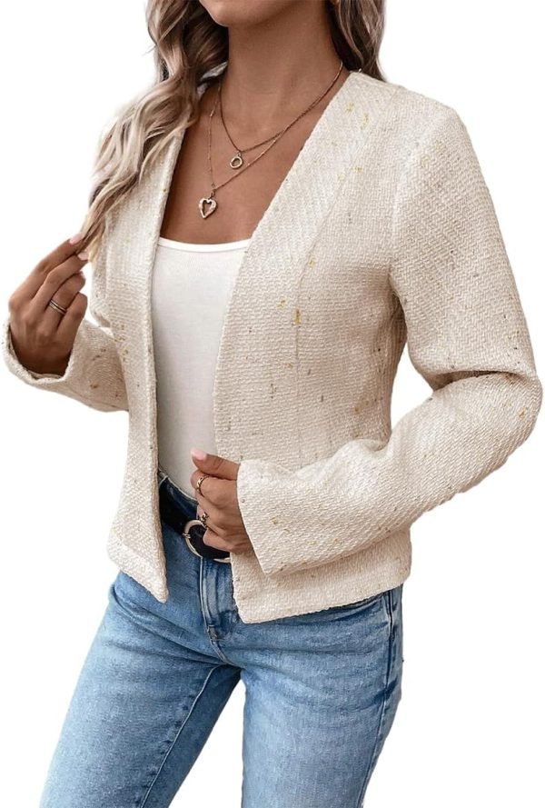 2024 Summer Cropped Collarless Blazer Lightweight Fully Lined Open Front Elegant Petite Work Office Jackets