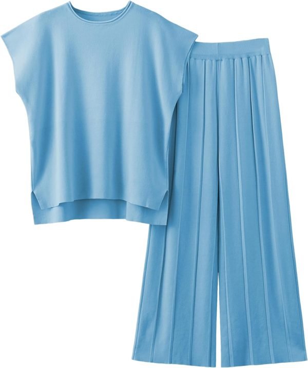 71QSMXOA6WL._AC_SL1500 2 Piece Outfits for Women Sweater Sets Knit Vest Tops Elastic Waisted Pants