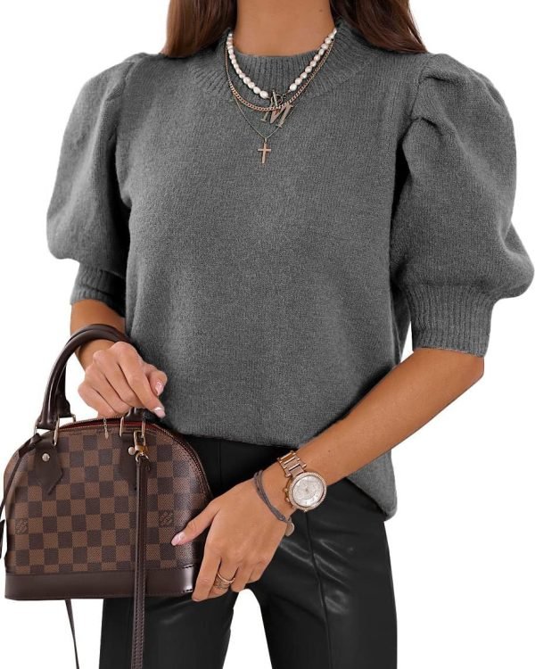 71RzczYsshL._AC_SL1145 Women's Puff Short Sleeve Sweaters 2024 Fashion Spring Tops Casual Pullover Shirts
