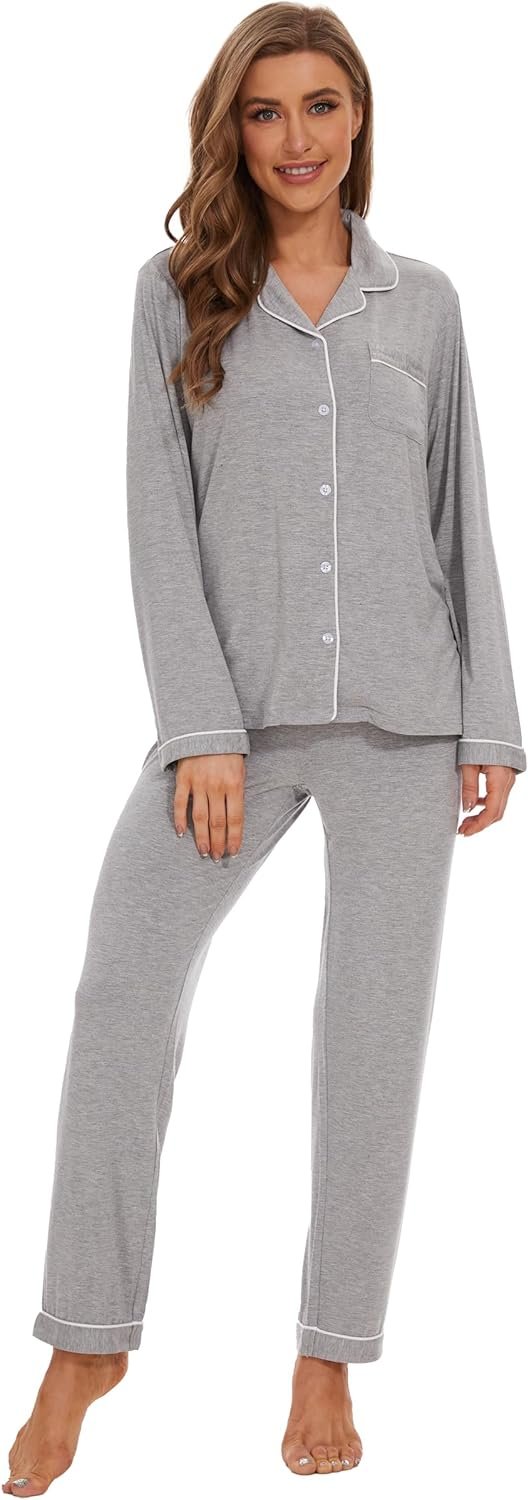 Button Up Pajamas for Women Long Sleeve Sleepwear Soft Loungewear Ladies Pjs Set XS-XXL