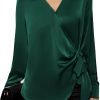 71Uz2H6K33L._AC_SL1500 Women's Satin Silk Blouses Wrap V Neck Shirts Long Sleeve Elegant Tie Waist Office Formal Work Tunic Pullover Tops