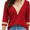 71VefQQTtVL._AC_SL1500 Women's Casual 3/4 Sleeve Shirts Lace V Neck Color Block Dressy Tops Trendy Hollow Floral Blouses T Shirts S-XXL