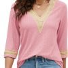 71VoOFCbUeL._AC_SL1500 Women's Casual 3/4 Sleeve Shirts Lace V Neck Color Block Dressy Tops Trendy Hollow Floral Blouses T Shirts S-XXL