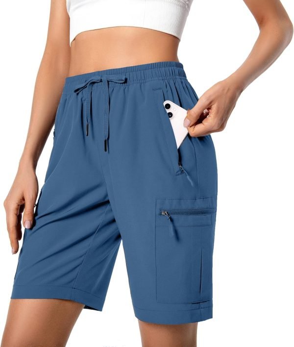 Women's Lightweight Hiking Cargo Shorts Quick Dry Athletic Shorts for Camping Travel Golf with Zipper Pockets Water Resistant