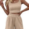 Trendy Queen Two Piece Summer Outfits Women Shorts Sets 2 Piece Sleeveless Matching Lounge Crop Top and High Waisted Shorts