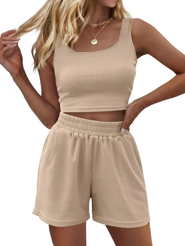Trendy Queen Two Piece Summer Outfits Women Shorts Sets 2 Piece Sleeveless Matching Lounge Crop Top and High Waisted Shorts