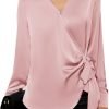 71WzNWLXmyL._AC_SL1500 Women's Satin Silk Blouses Wrap V Neck Shirts Long Sleeve Elegant Tie Waist Office Formal Work Tunic Pullover Tops