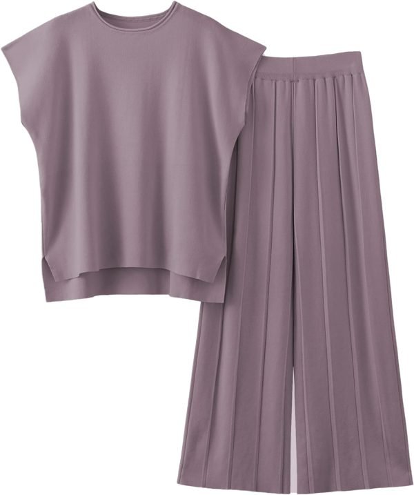 71X6GCMuT1L._AC_SL1500 2 Piece Outfits for Women Sweater Sets Knit Vest Tops Elastic Waisted Pants