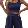 Trendy Queen Two Piece Summer Outfits Women Shorts Sets 2 Piece Sleeveless Matching Lounge Crop Top and High Waisted Shorts