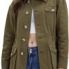 71Z9nnNNqkL._AC_SL1500 Women's Military Jacket Lightweight Button Up Utility Drawstring Waist Anorak Coat with Pockets
