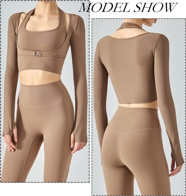 71ZIRDP8XDL._AC_SL1500 Women's Stretch Cutout Yoga Sports Jacket Long Sleeve Crop Top T Shirts with Thumb Holes