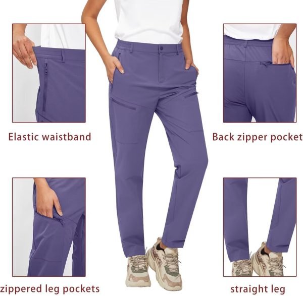 71a3xKavv_L._AC_SL1500 Women's Hiking Pants Quick Dry Lightweight Water Resistant Elastic Waist Cargo Pants with 5pcs Zipper Pockets