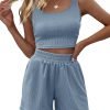 Trendy Queen Two Piece Summer Outfits Women Shorts Sets 2 Piece Sleeveless Matching Lounge Crop Top and High Waisted Shorts