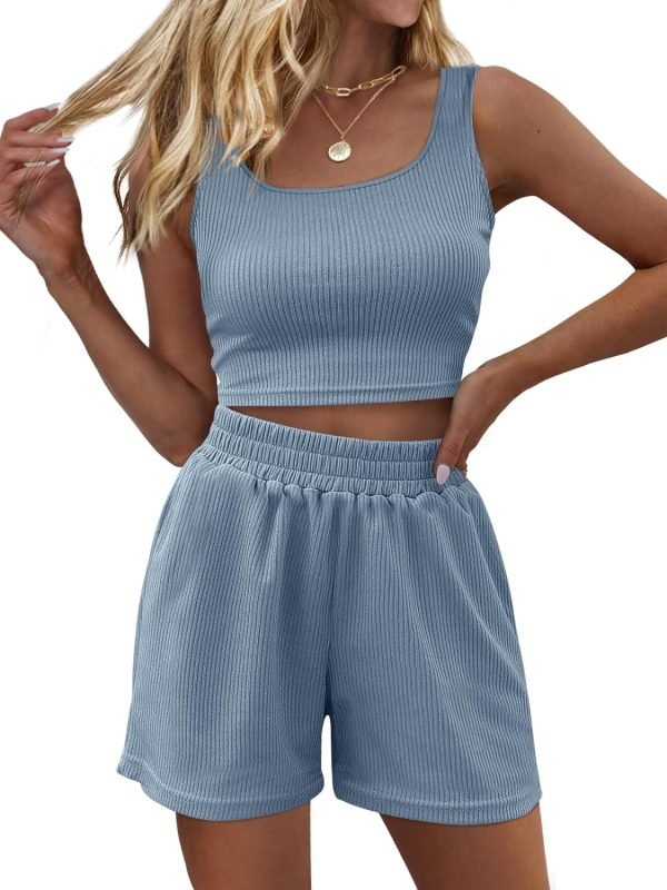 Trendy Queen Two Piece Summer Outfits Women Shorts Sets 2 Piece Sleeveless Matching Lounge Crop Top and High Waisted Shorts