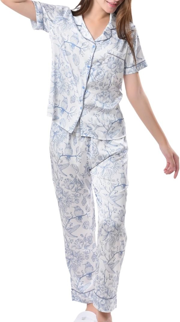Women's Silky Satin Pajamas Set Long sleeve and Pants Sleepwear Soft and Comfy Button Down Loungewear Relaxed Fit