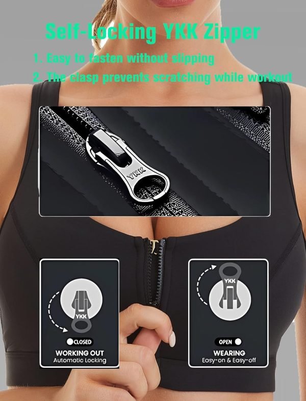 71cUKnd7qZL._AC_SL1500 Womens Sports Bra with Zip Closure and Racerback,Wireless Bras,Four-Way Stretch Fabric with Removable Padded