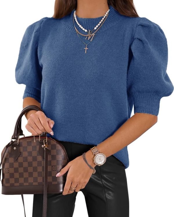 71c_W4UoJ_L._AC_SL1145 Women's Puff Short Sleeve Sweaters 2024 Fashion Spring Tops Casual Pullover Shirts