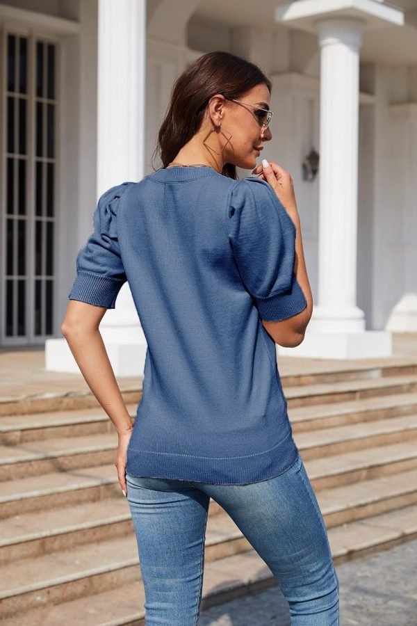 71dLNBl0LtL._AC_SL1500 Women's Puff Short Sleeve Sweaters 2024 Fashion Spring Tops Casual Pullover Shirts